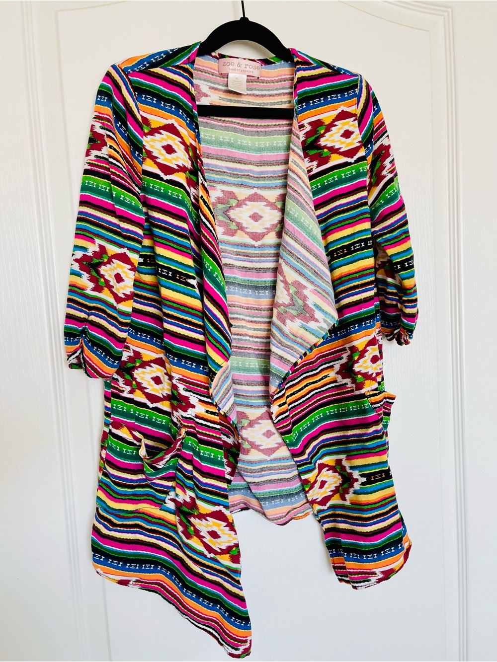 Girls - Zoe & Rose Serape Aztec Boho Western Cowgirl Open Cardigan